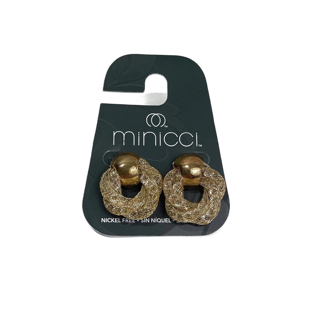 Minicci Women’s Yellow Gold Tone Woven Metal Braided Round Stud Fashion Earrings